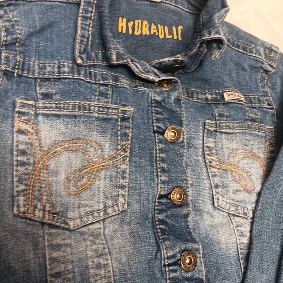 Hydraulic cropped distressed denim jacket - Picture 4 of 14